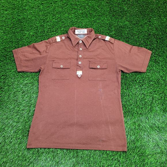 Vintage 80s MOD Polo Shirt Medium 19x28 Brown - Picture 1 of 13